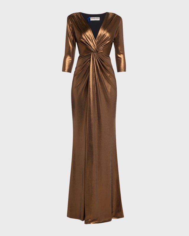 Deep V-Neck Metallic Twist Gown